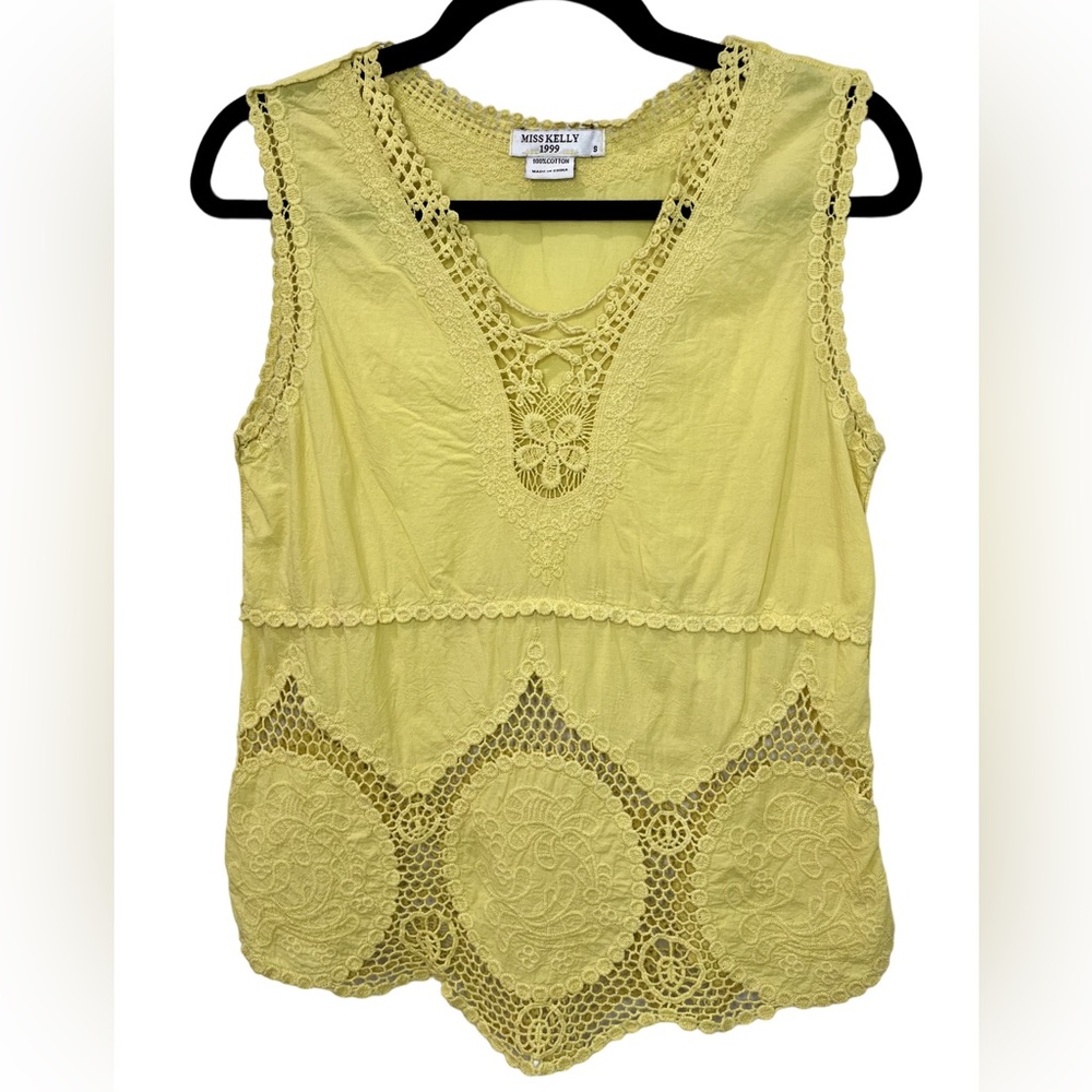 Vintage Kelly • Women’s Vintage Cotton Yellow Lace Boho Sleeveless Top